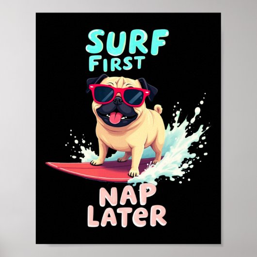 Cooler Pug Surft Hund Poster (Vorne)