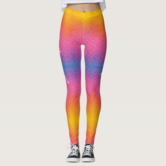 Cooler Rainbow Gradient Handgeschriebener Name Far Leggings (Vorderseite)