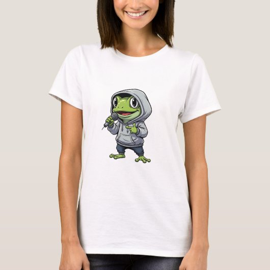 Cooler Rap-Grünfrosch-Charakter T-Shirt (Vorderseite)