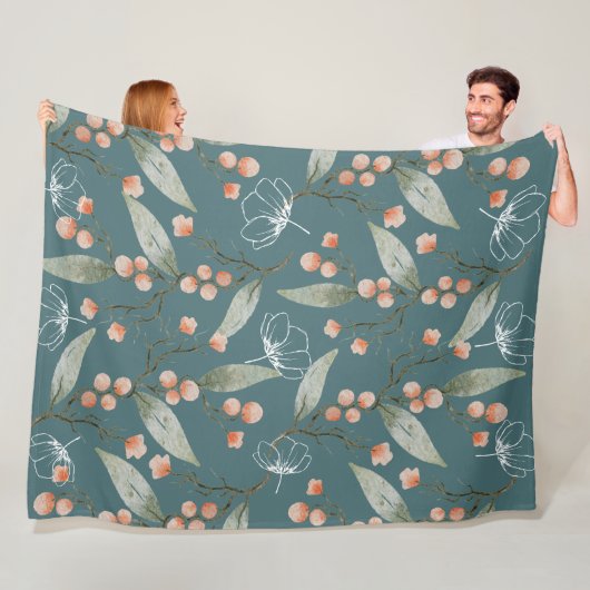 Cooler rauchblauer Hintergrund Watercolor-Blume Fleecedecke (Beispiel)