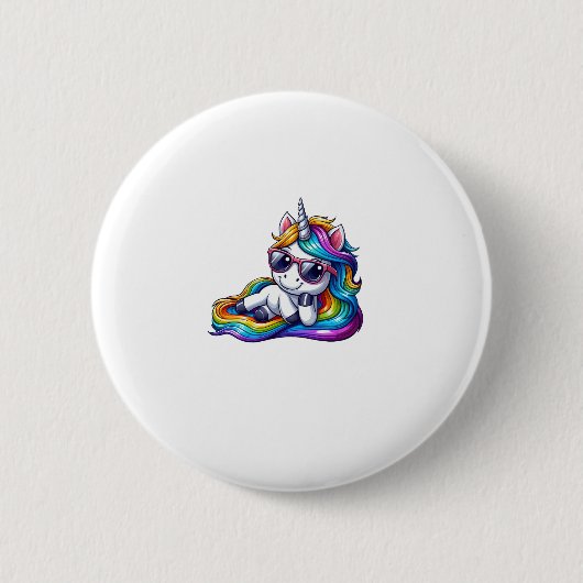 Cooler Regenbogen Einhorn mit Sonnenbrille Lang en Button (Vorderseite)