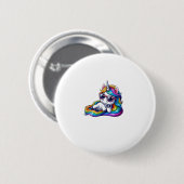Cooler Regenbogen Einhorn mit Sonnenbrille Lang en Button (Vorne & Hinten)