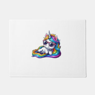 Cooler Regenbogen Einhorn mit Sonnenbrille Lang en Fußmatte