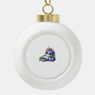 Cooler Regenbogen Einhorn mit Sonnenbrille Lang en Keramik Kugel-Ornament