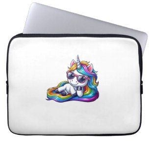 Cooler Regenbogen Einhorn mit Sonnenbrille Lang en Laptopschutzhülle