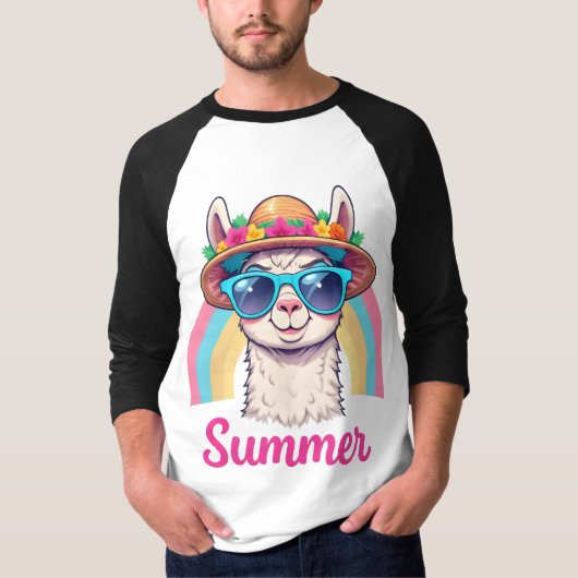 Cooler Regenbogen Summer Lama T-Shirt (Vorderseite)