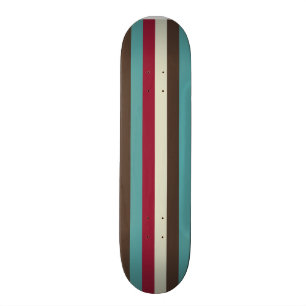 Cooler Retro 70er Stripes Brown-Aqua-Rot-Creme Skateboard