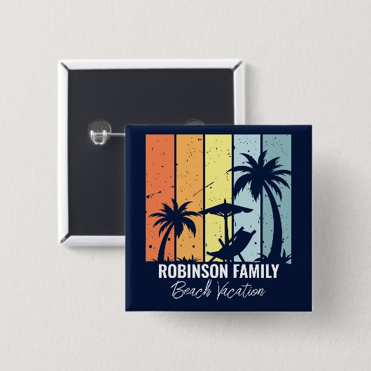 Cooler Retro Beach Urlaub Custom Navy Blue Button (Vorne & Hinten)