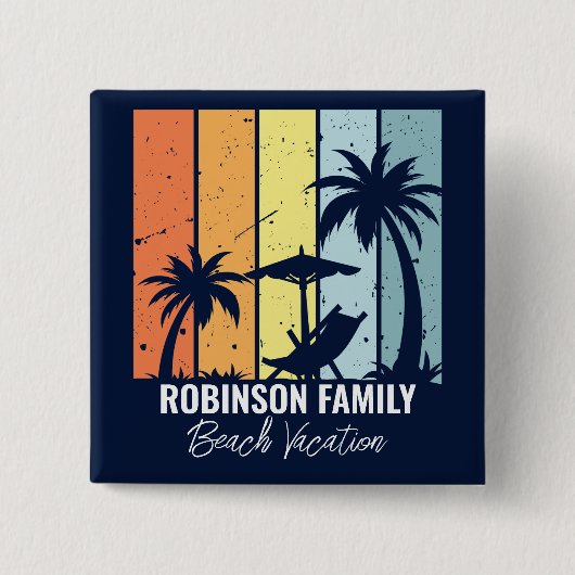 Cooler Retro Beach Urlaub Custom Navy Blue Button (Vorderseite)