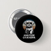 Cooler Retro-Malteser-Opa Lustiger Vintage-Hundebe Button (Vorne & Hinten)