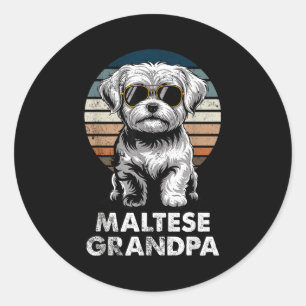 Cooler Retro-Malteser-Opa Lustiger Vintage-Hundebe Runder Aufkleber