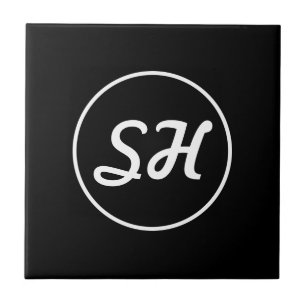 Cooler Retro-Modern Stil Monogramm Schwarz & Wei Fliese