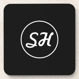 Cooler Retro-Modern Stil Monogramm Schwarz & Wei Getränkeuntersetzer
