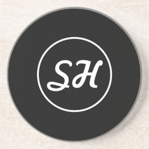 Cooler Retro-Modern Stil Monogramm   Schwarz & Wei Getränkeuntersetzer