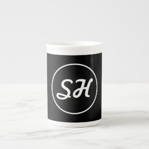 Cooler Retro-Modern Stil Monogramm Schwarz & Wei Porzellantasse