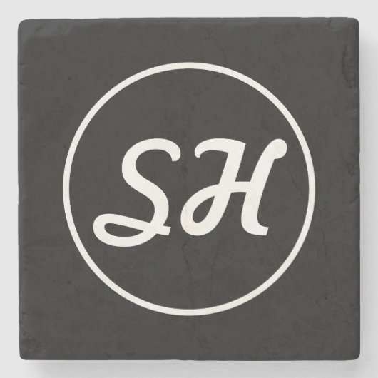 Cooler Retro-Modern Stil Monogramm | Schwarz & Wei Steinuntersetzer (Vorderseite)