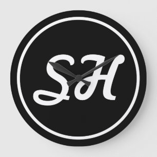 Cooler Retro-Moderner Stil Monogramm Schwarz & W Große Wanduhr