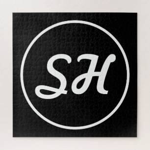 Cooler Retro-Moderner Stil Monogramm Schwarz & W Puzzle