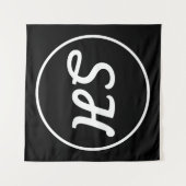 Cooler Retro-Moderner Stil Monogramm | Schwarz & W Wandteppich (Vorderseite (Horizontal))