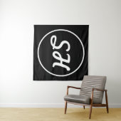 Cooler Retro-Moderner Stil Monogramm | Schwarz & W Wandteppich (Beispiel (Horizontal))