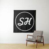Cooler Retro-Moderner Stil Monogramm | Schwarz & W Wandteppich (Beispiel)