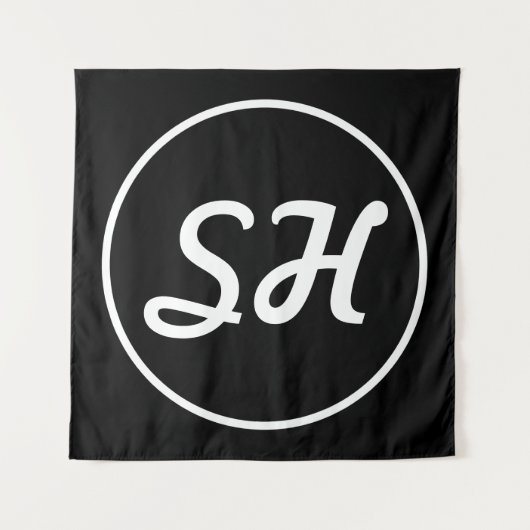 Cooler Retro-Moderner Stil Monogramm | Schwarz & W Wandteppich (Vorderseite)