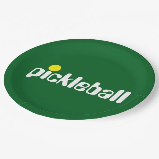 Cooler Retro-PICKLEBALL-Text fett grüner Hintergru Pappteller (Schrägansicht)