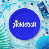 Cooler Retro PICKLEBALL Text hell Blau Hintergrund Pappteller (Party)