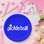 Cooler Retro PICKLEBALL Text hell Blau Hintergrund Pappteller (Party)