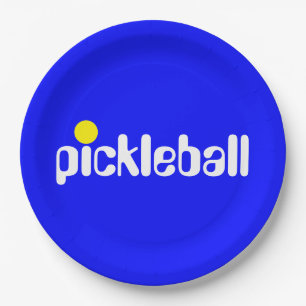 Cooler Retro PICKLEBALL Text hell Blau Hintergrund Pappteller