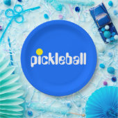 Cooler Retro PICKLEBALL Text hell Blau Hintergrund Pappteller (Party)