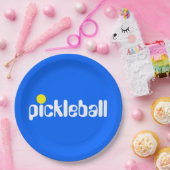 Cooler Retro PICKLEBALL Text hell Blau Hintergrund Pappteller (Party)