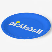 Cooler Retro PICKLEBALL Text hell Blau Hintergrund Pappteller (Schrägansicht)