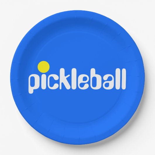 Cooler Retro PICKLEBALL Text hell Blau Hintergrund Pappteller (Vorderseite)