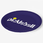 Cooler Retro PICKLEBALL Text Navy Blue Background Pappteller (Schrägansicht)