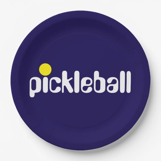 Cooler Retro PICKLEBALL Text Navy Blue Background Pappteller (Vorderseite)