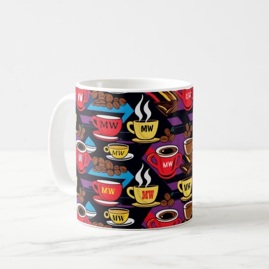 Cooler Retro-Pop-Stil mit eigenen Initialen Kaffeetasse (Vorderseite Links)