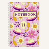 Cooler Retro-Schädel, Blume und UFO Notizblock (Vorderseite)