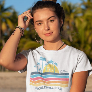 Cooler Retro-Streifen für  Pickleball-Sunset-Text T-Shirt