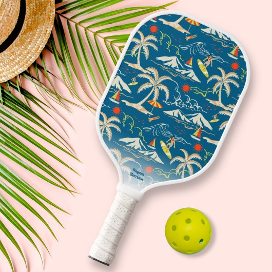 Cooler Retro-Tropischer Hawaiianischer Surfer-Benu Pickleball Schläger