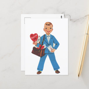 cooler retro Vintage Valentinstag Junge Postkarte