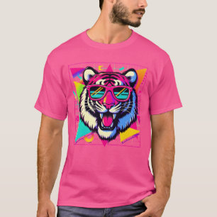 Cooler Retroiger mit Neon-Sonnenbrille lustig T-Shirt