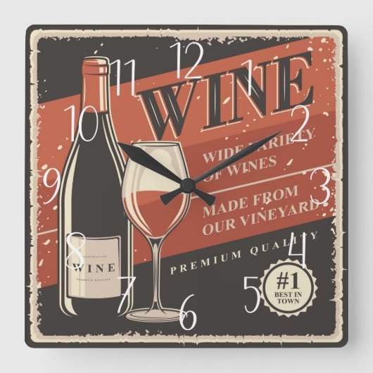 cooler Retrowein Zuhause Bar Quadratische Wanduhr (Vorderseite)