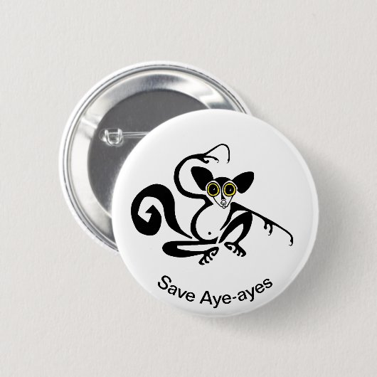 Cooler Rett AYE-AYES- gefährdete Tiergrafik Button (Vorne & Hinten)