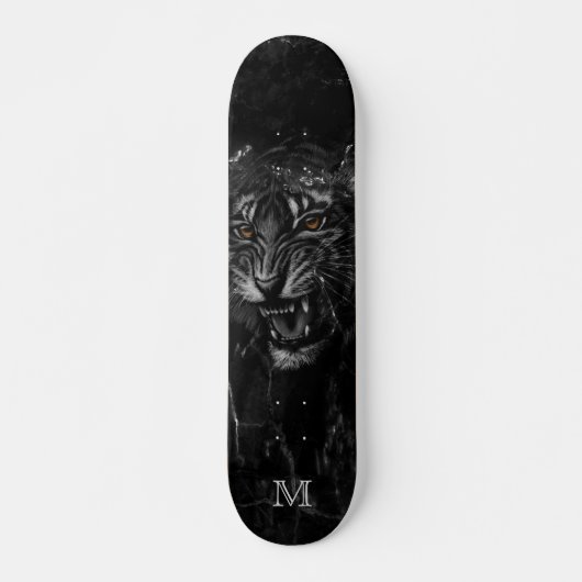 Cooler Roaring Tiger Black Marble Hintergrund Skateboard (Vorne)