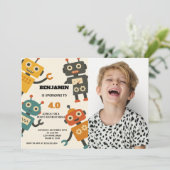 Cooler Roboter Geburtstagseinladung mit Foto Einladung (Stehend Vorderseite)