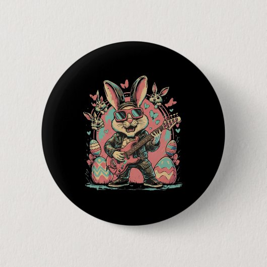 Cooler Rock-Bunny mit E-Gitarre für Rock Ea Button (Vorderseite)