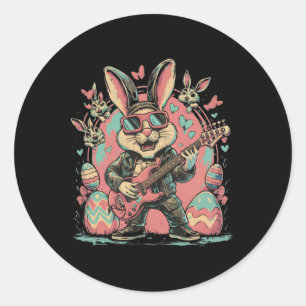 Cooler Rock-Hase mit E-Gitarre für Rock Ea Runder Aufkleber