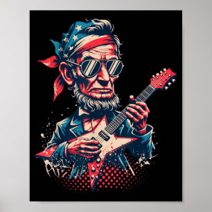 Cooler Rock Roll Abraham Lincoln spielt Gitarre Poster