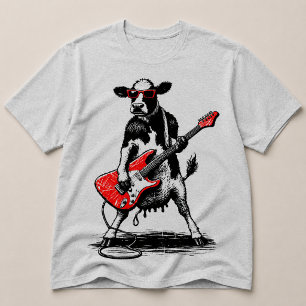 Cooler Rockstar-Kuh spielt rote E-Gitarre T-Shirt